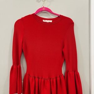 Jonathan SIMkhai red top BELL sleeves PEPLUM CUT OUT TOP